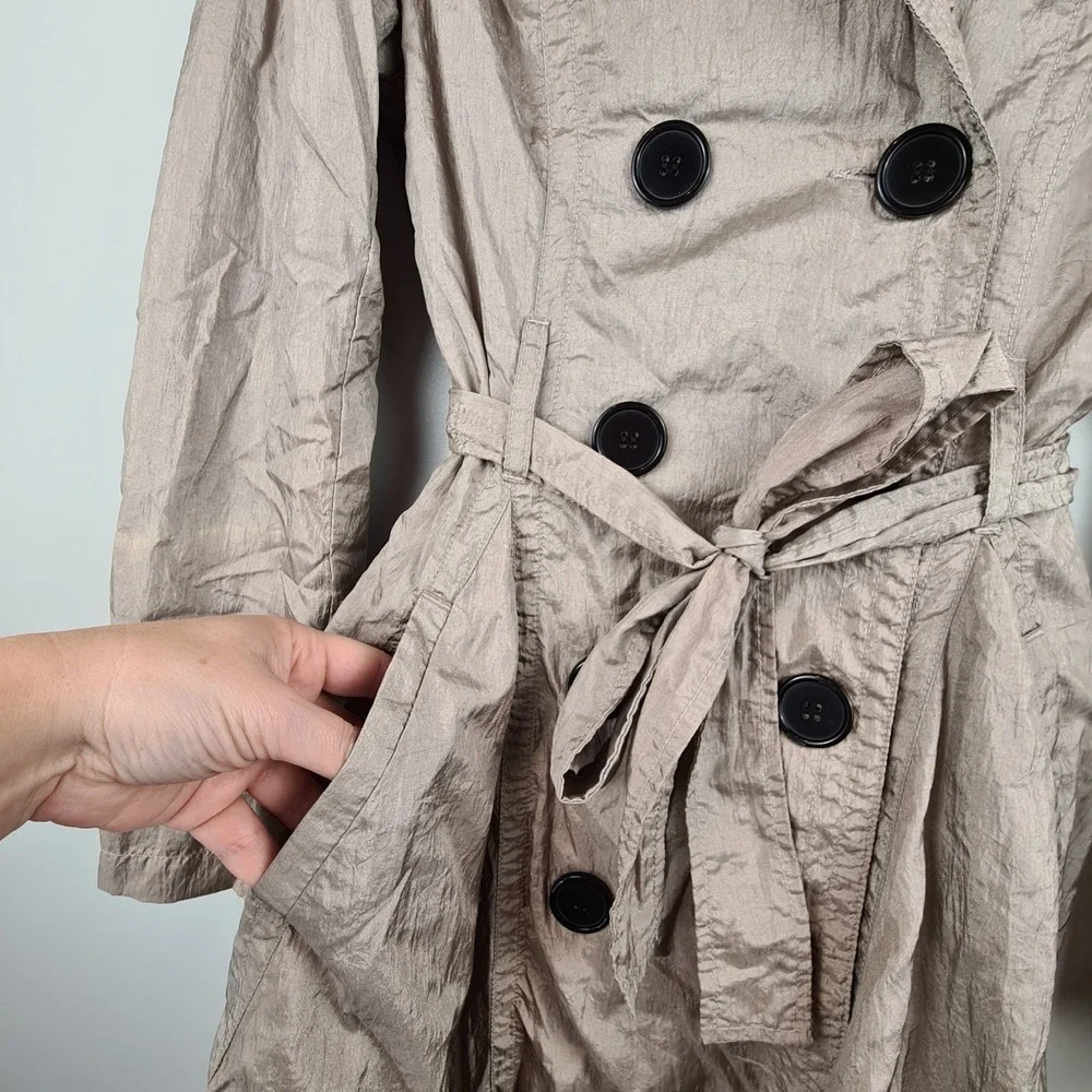 VTG Y2K Forever 21 Trench Coat Dress Double Breasted Shimmer Beige M Belted‎